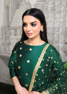 Rani Luxury Dark Green Silk Mirror Blouse with sleeves (size 8-18)