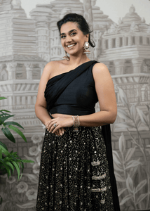 Nims Boutique Arya Black Luxury One Shoulder & Dupatta blouse 6-18