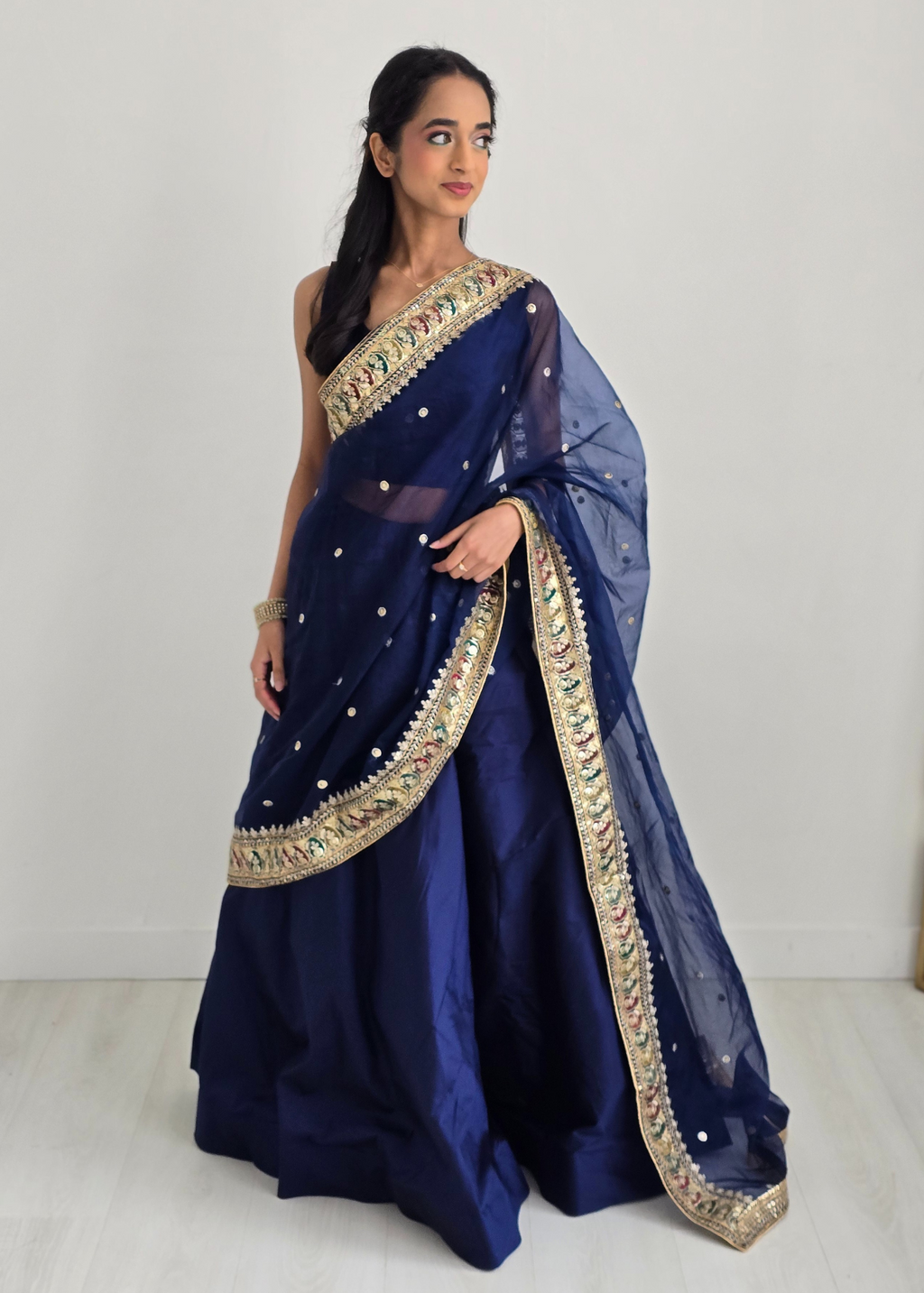 Sunidhi Navy Blue Multicolour Organza Dupatta/Chunni