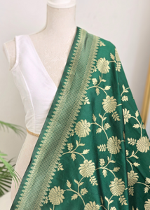 Bottle Green Floral Silk Banarsi Dupatta/Chunni (BN3)
