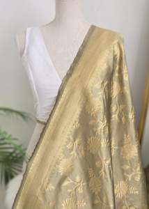 Dusky Sage Floral Silk Banarsi Dupatta/Chunni