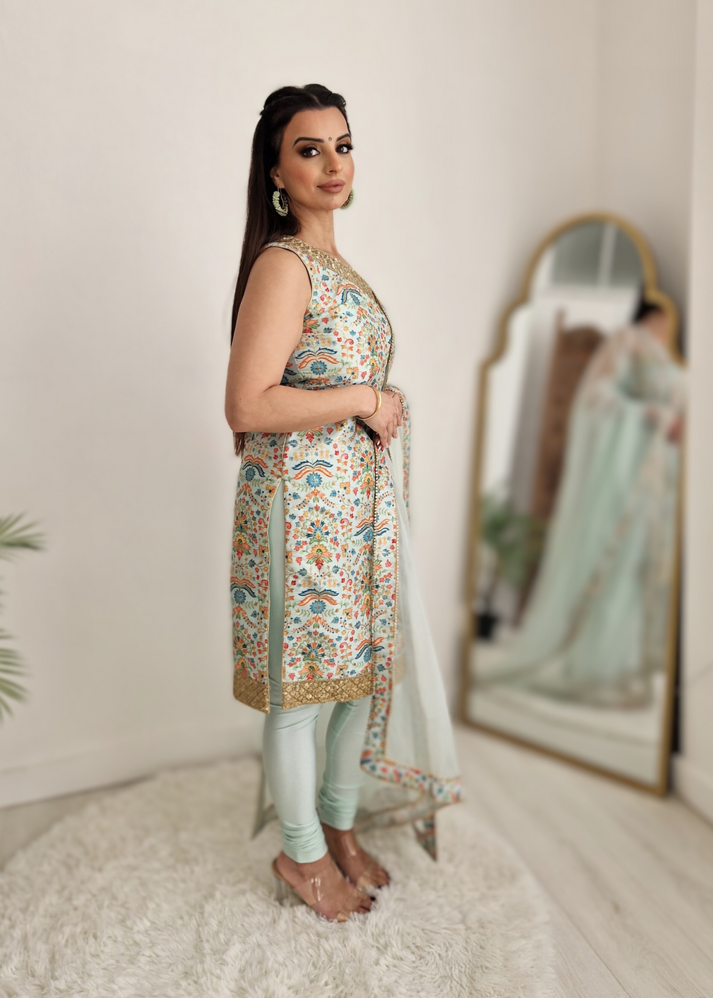One Shoulder Mia Mint Greens & Blues Multicolour Pajami Suit (sizes 4-16)