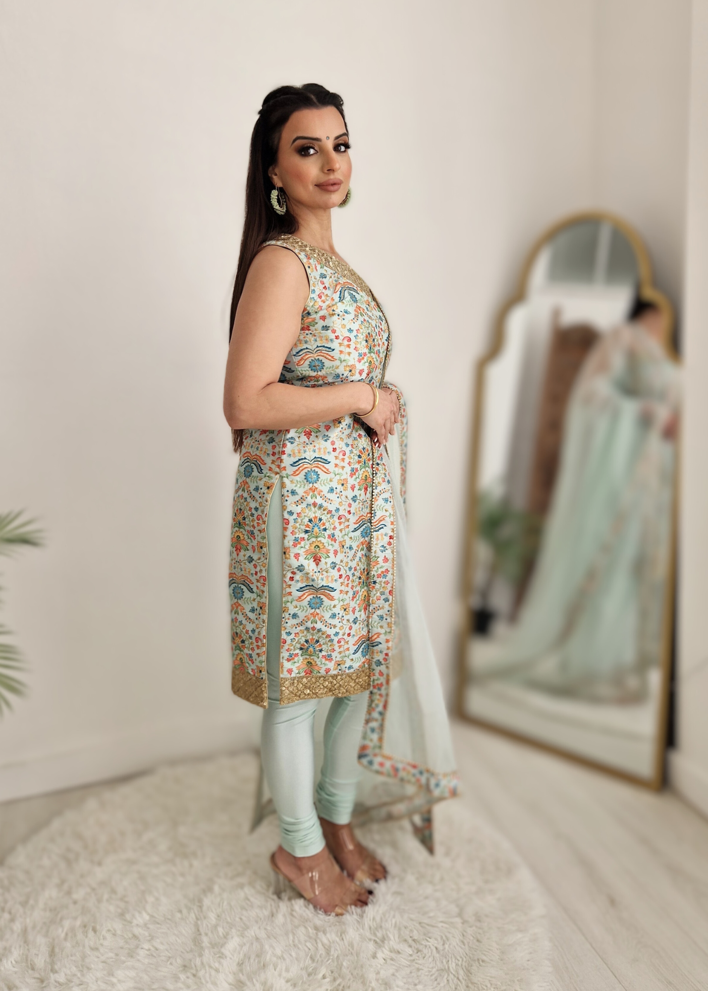 One Shoulder Mia Mint Greens & Blues Multicolour Pajami Suit (sizes 4-16)
