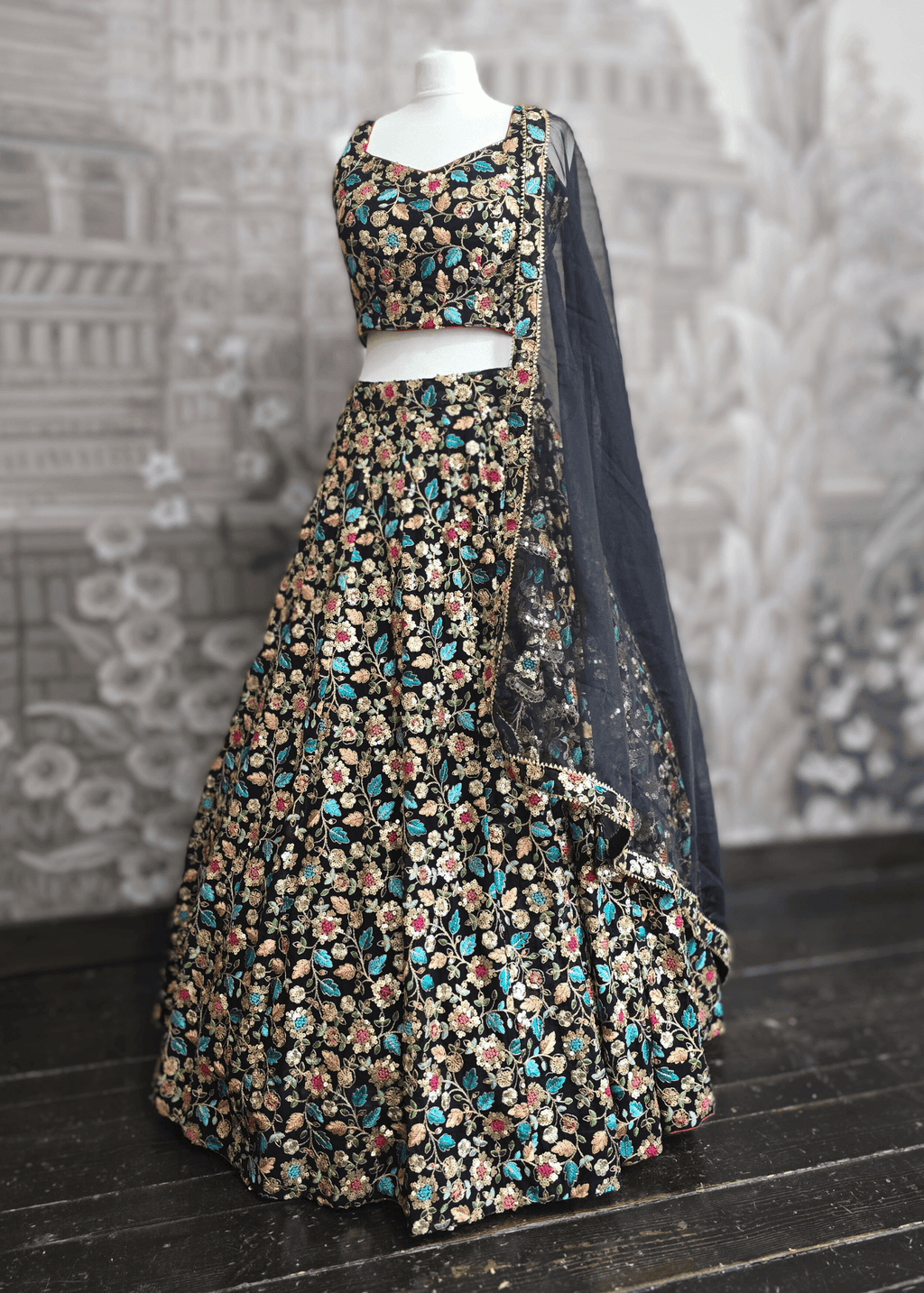 Aditi Luxury Black Multicolour Lehnga (sizes 6-16)