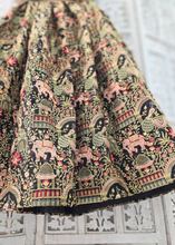 Luxury Elephant & Peacock Black thread embroidered Skirt