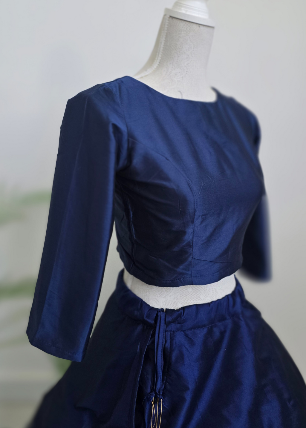 Navy Blue Silk High Neck Blouse with sleeves (size 4-26)