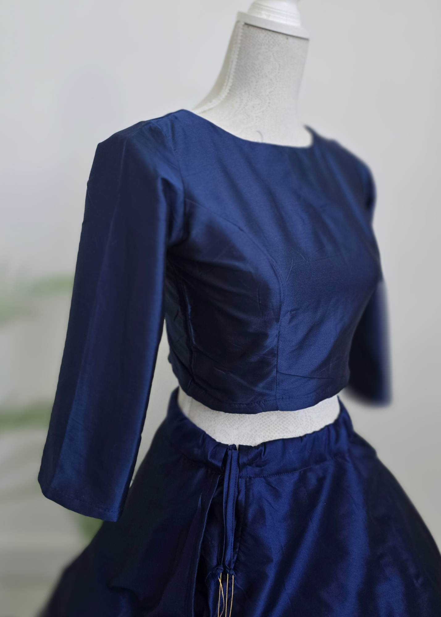 Navy Blue Silk High Neck Blouse with sleeves (size 4-26)