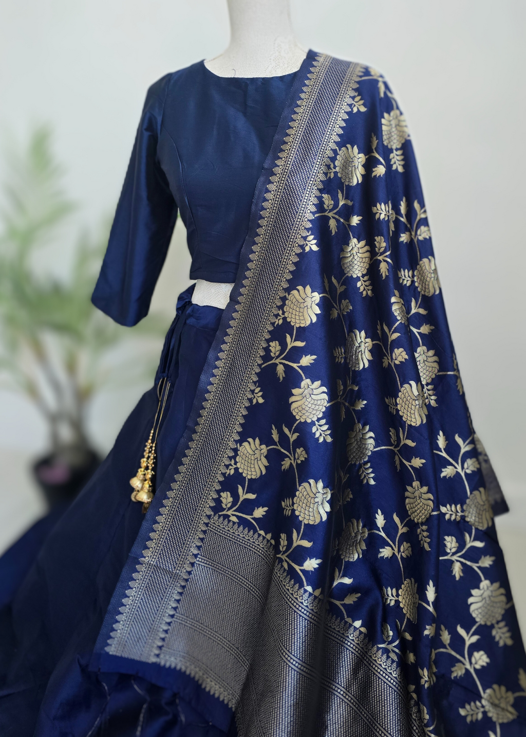 Navy Floral Banarsi Dupatta/Chunni