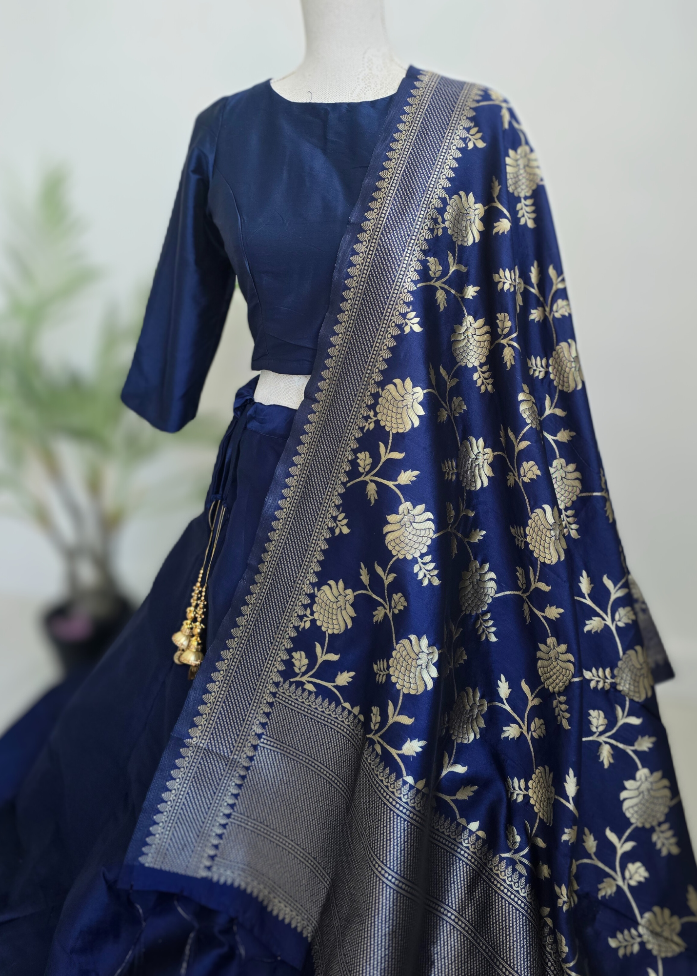 Navy Floral Banarsi Dupatta/Chunni