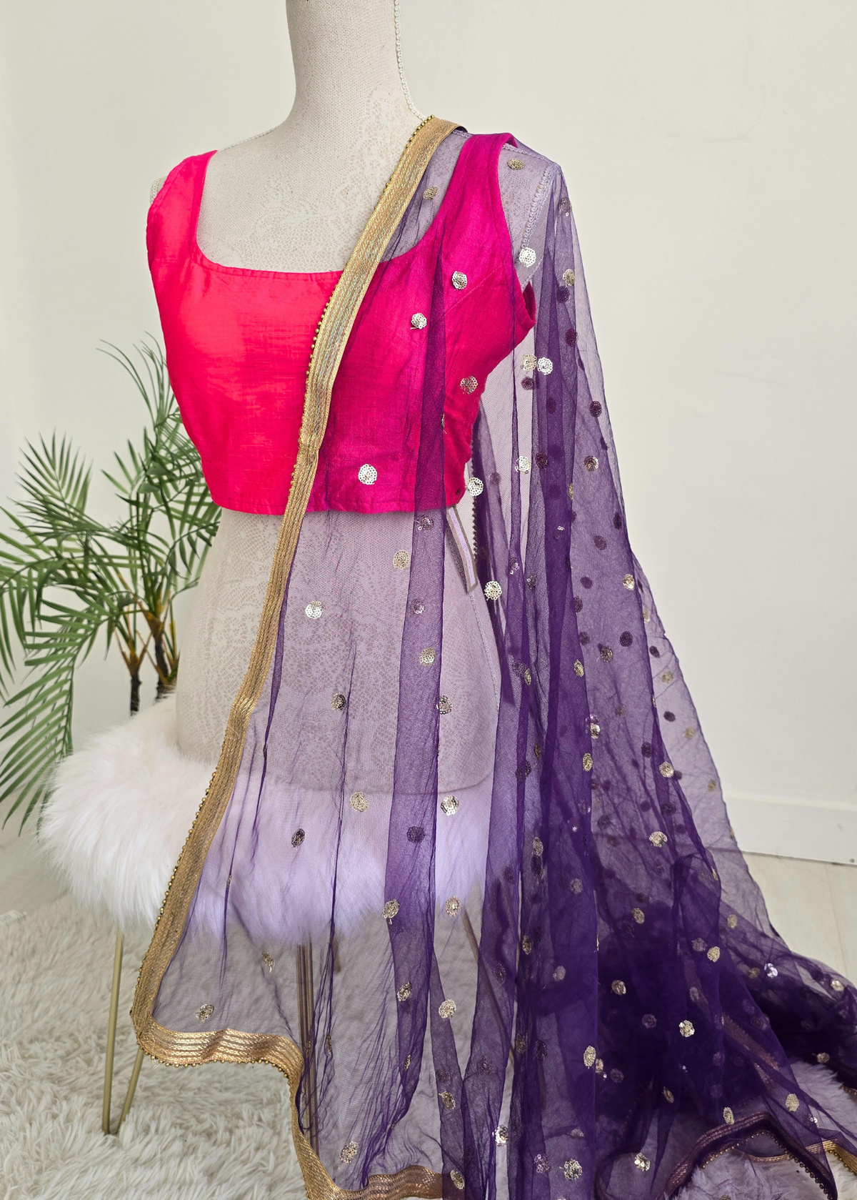 NB Purple Net Sequin Dupatta/Chunni