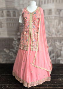 Peach Embroidered Sharara Suit (Size 10-12)