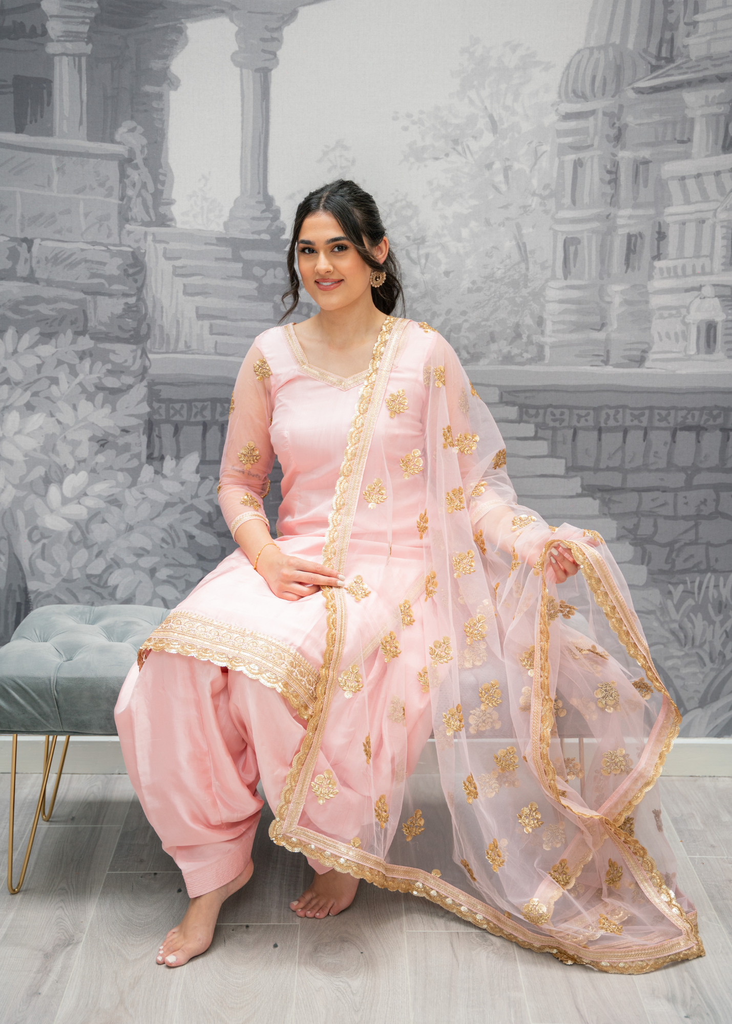 Long Sleeved Blush Pink Silk Salwar Suit (4-24)