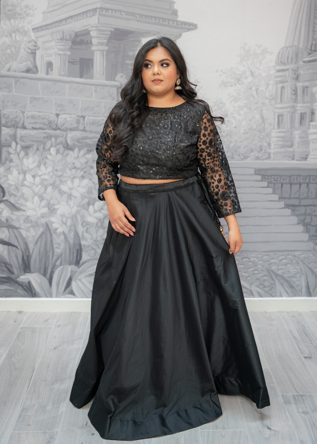 Ayesha Black Net Long sleeved Blouse (size 4-24)