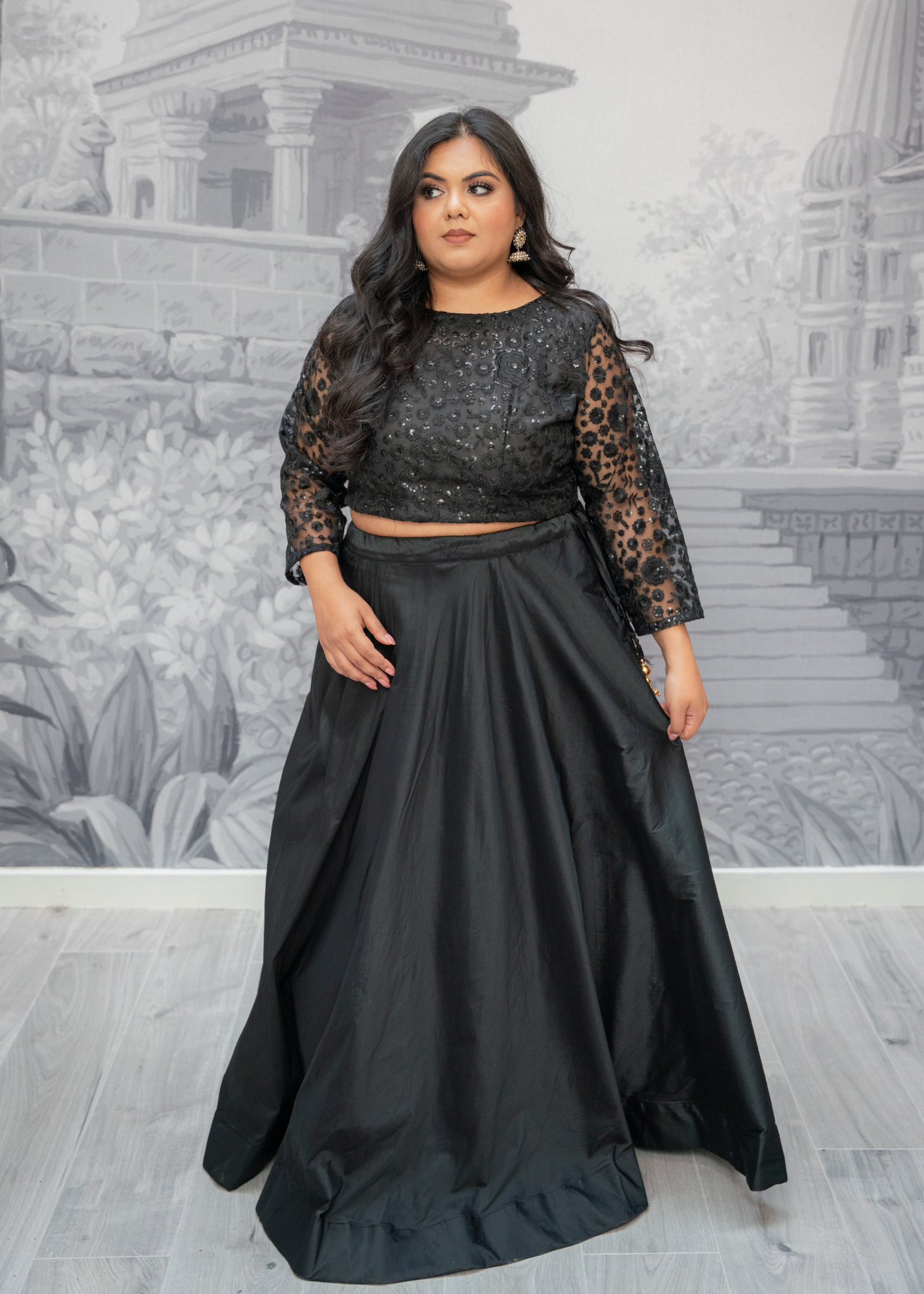 Ayesha Black Net Long sleeved Blouse (size 4-24)