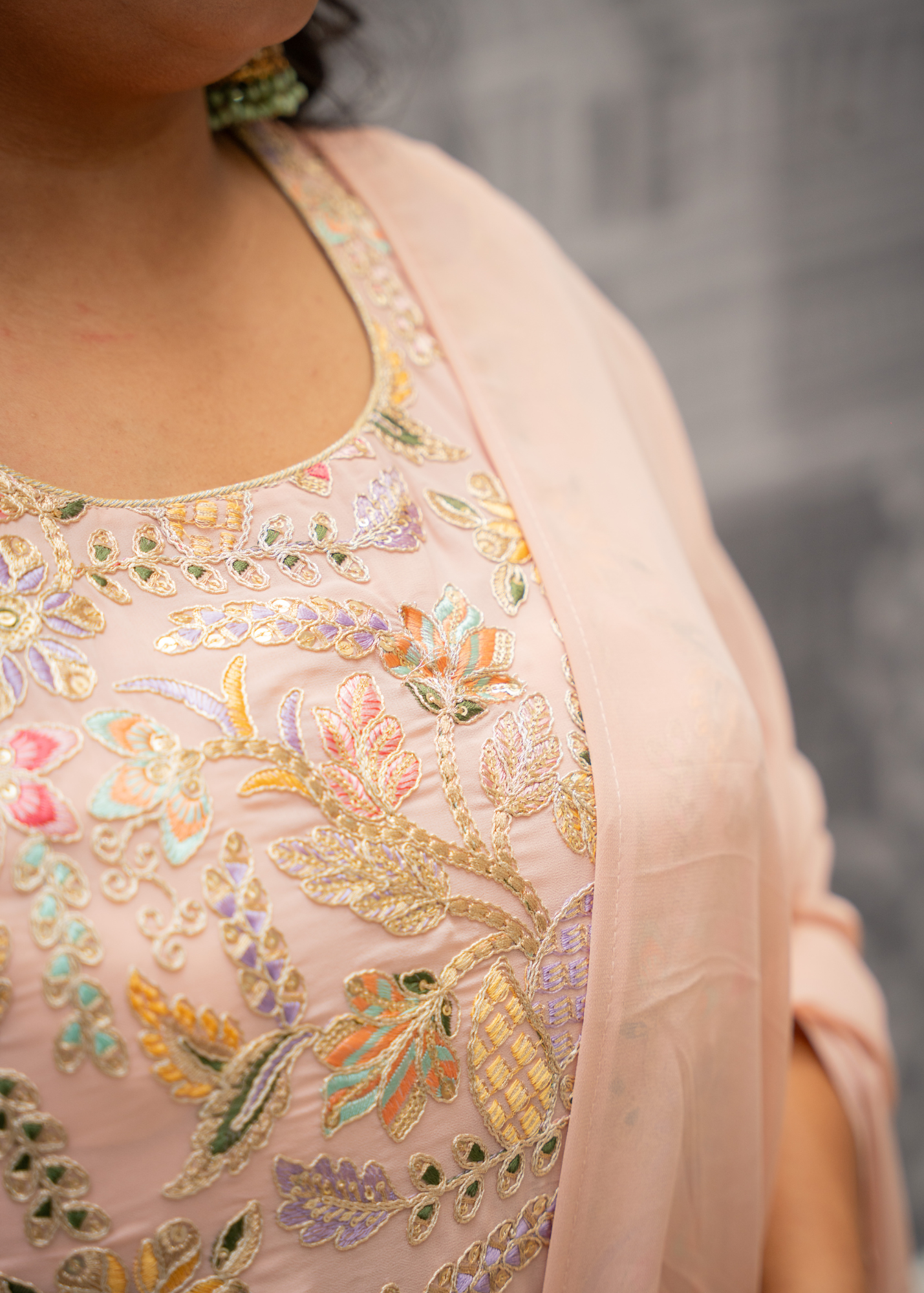 Peach Embroidered Sharara Suit (Size 16-20)