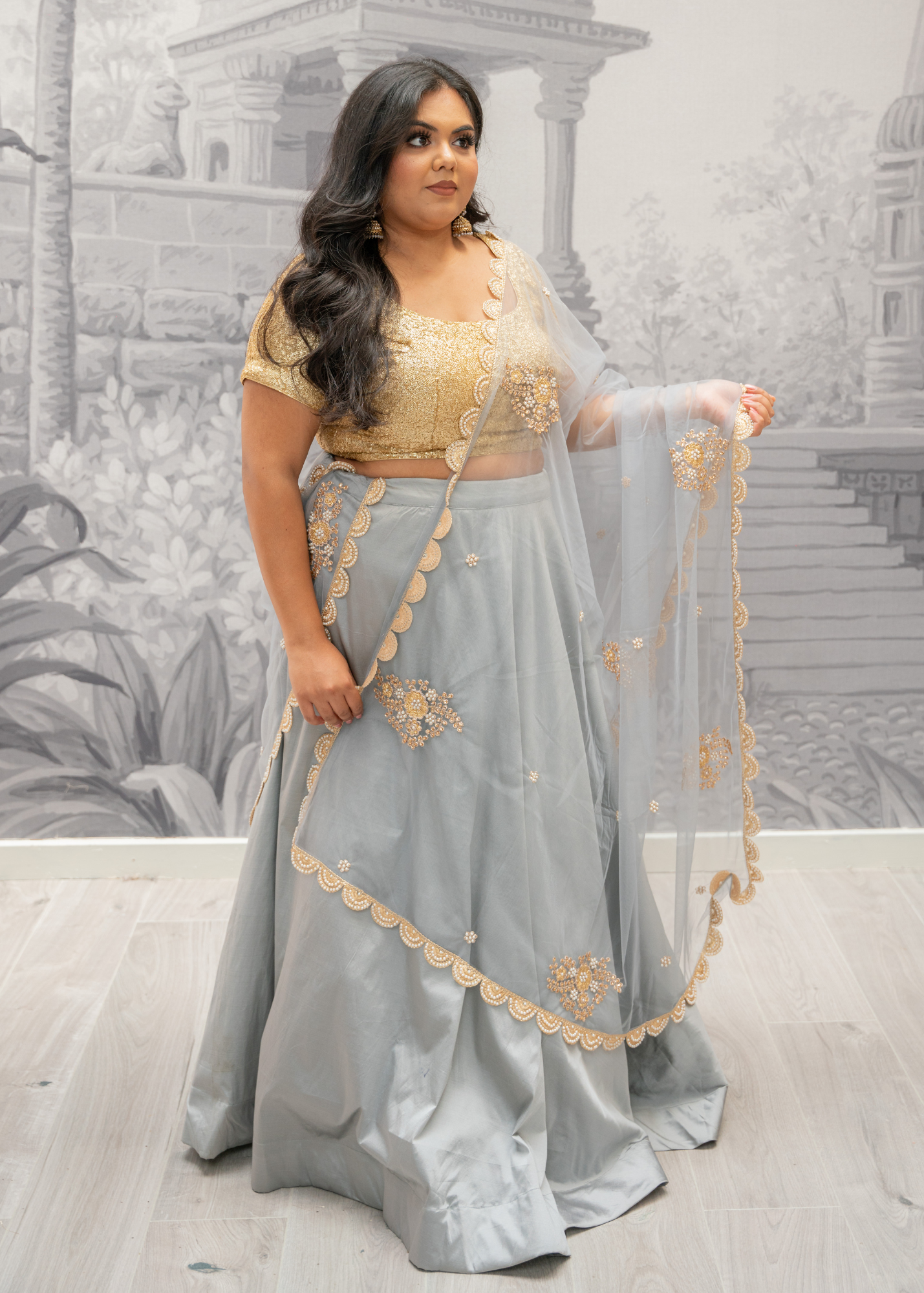 Readymade Grey Silk skirt/lehnga (sizes 4-20)