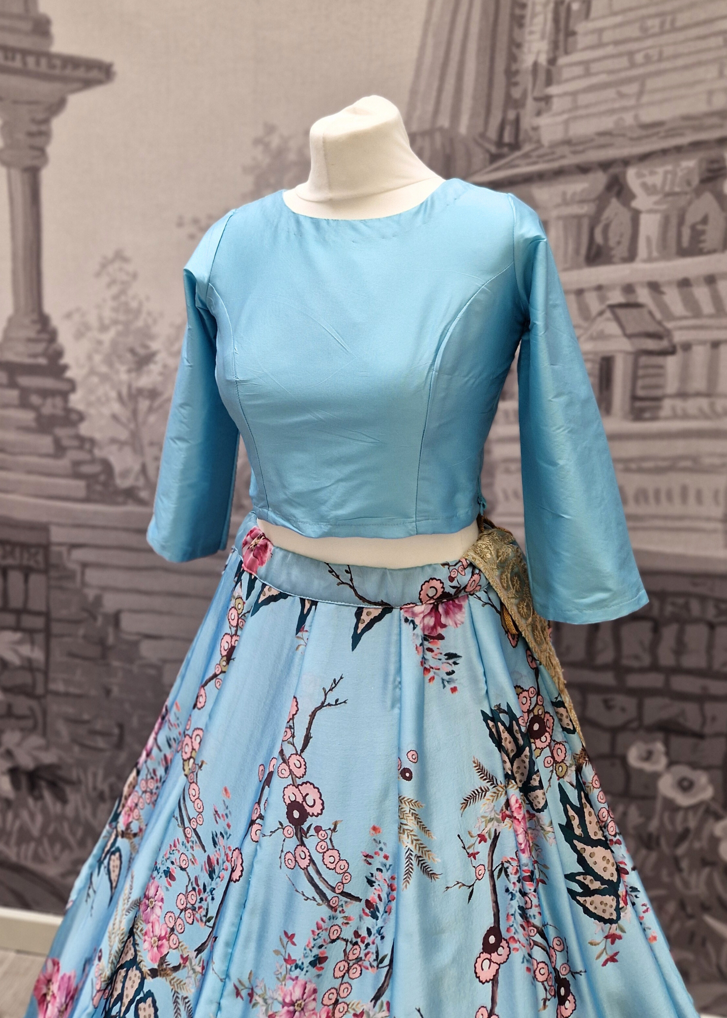 Sky Blue Silk Blouse with sleeves (size 4-18)