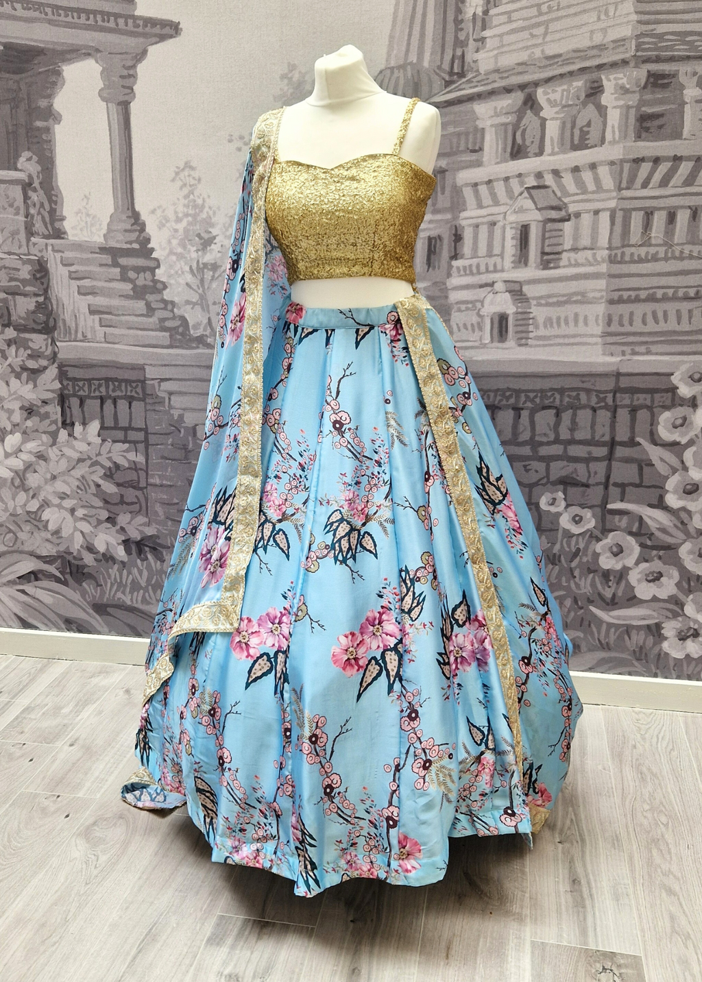 Sakura Satin Blue readymade skirt/lehnga (sizes 4-18)