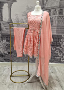 Peach & Silver Frock Sharara Suit (Size 10-12)