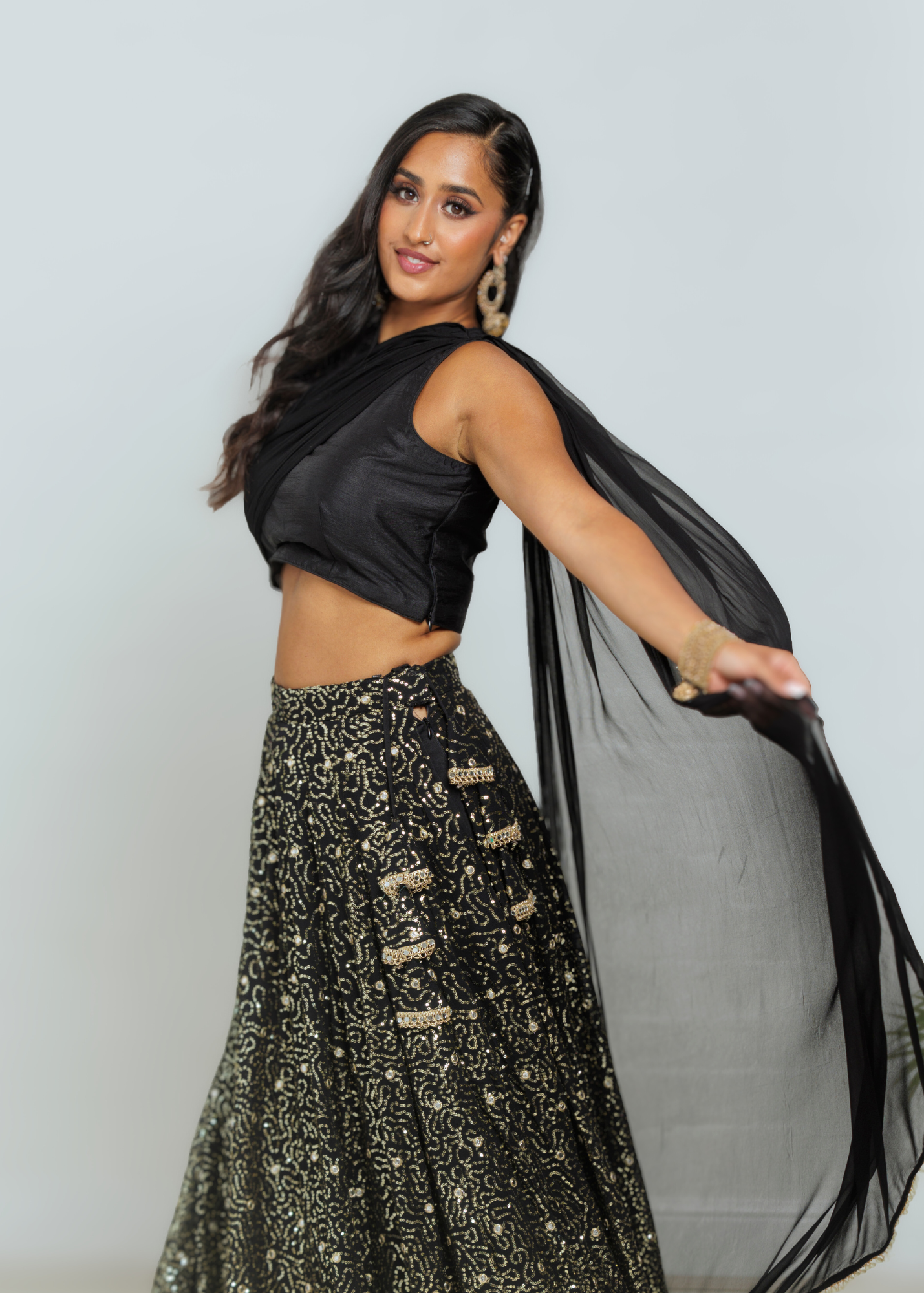 Arya Black Luxury One Shoulder & Dupatta blouse (6-18)