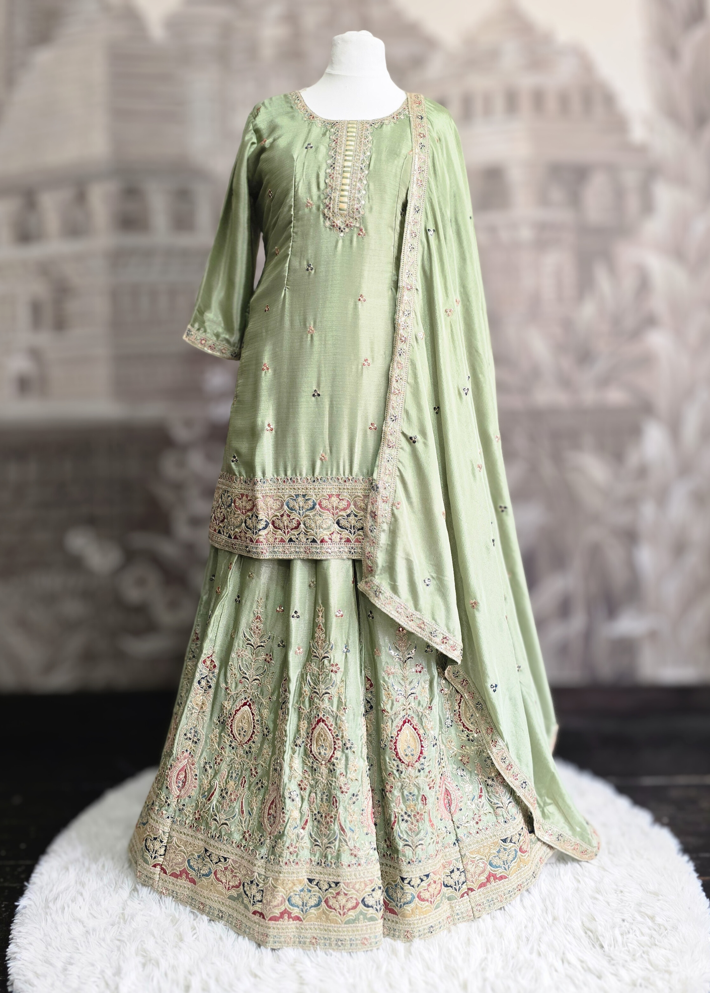 Luxury Mint Embroidered Sharara Suits (Sizes 16-20)