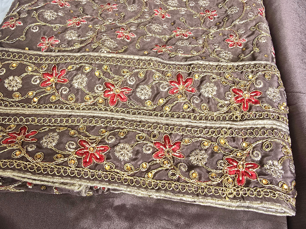 Unstitched Mocha Brown Embroidered Suit