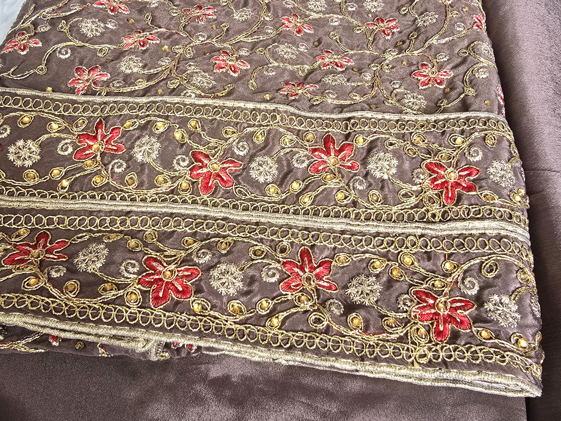 Unstitched Mocha Brown Embroidered Suit