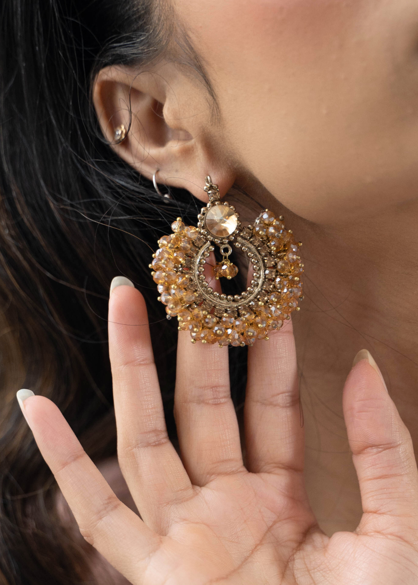 Meghna Royal Gold Stone Cluster Earrings