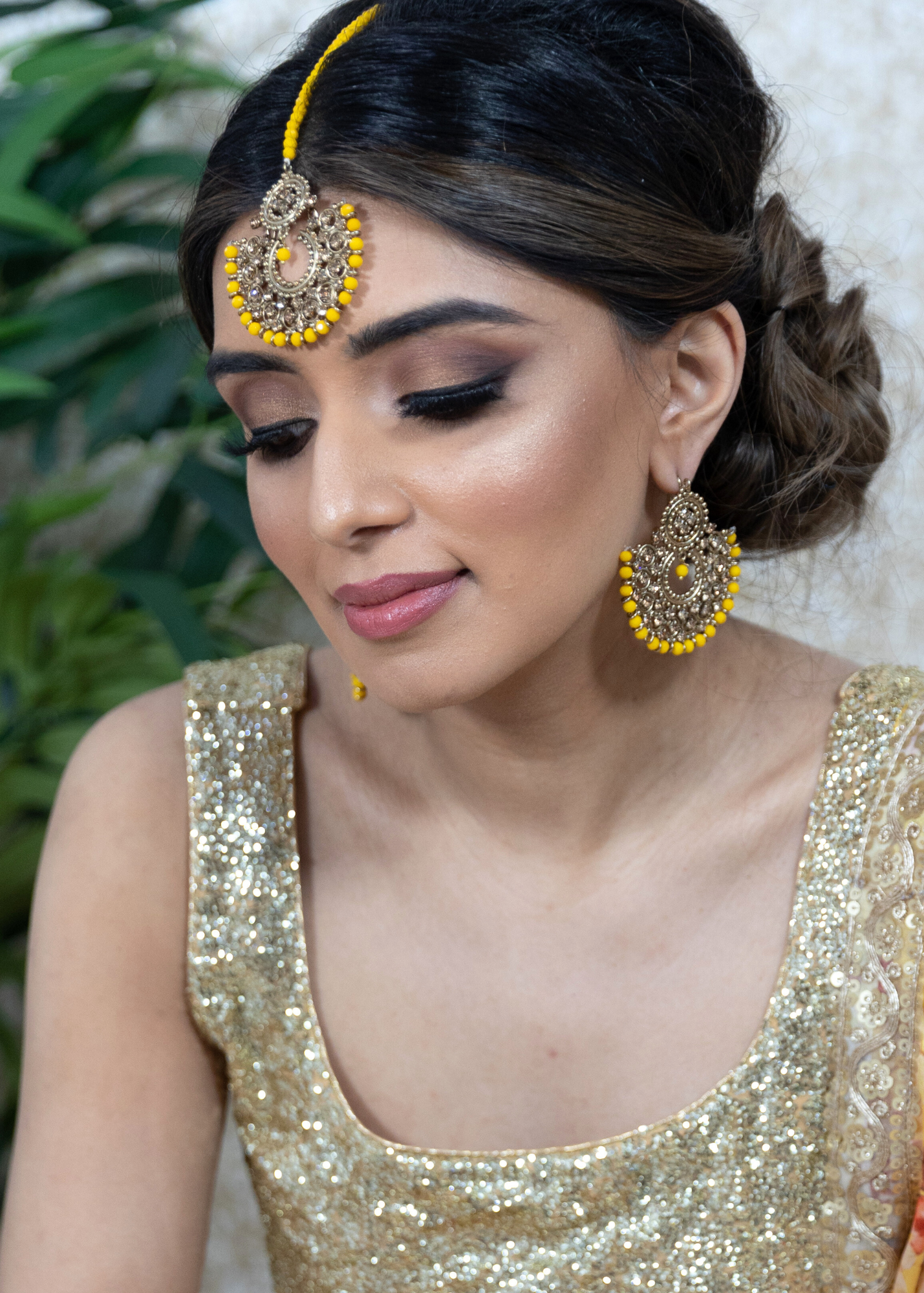 Royal Dark Yellow & Gold Stone Chand Tikka Set