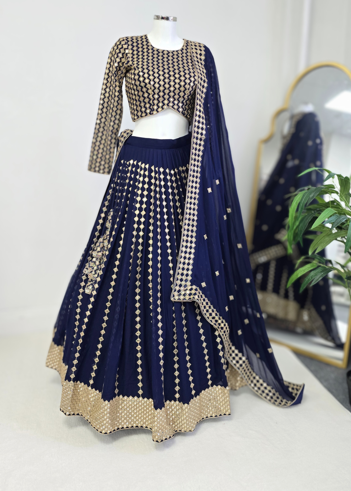 Karina Luxury Navy & Gold Lehnga (sizes 6-14)