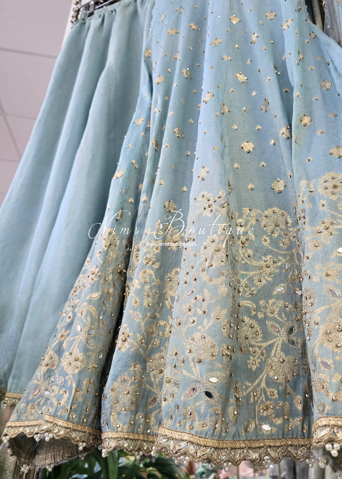 Powder Blue Long Frock Sharara Suit (size 10-12)