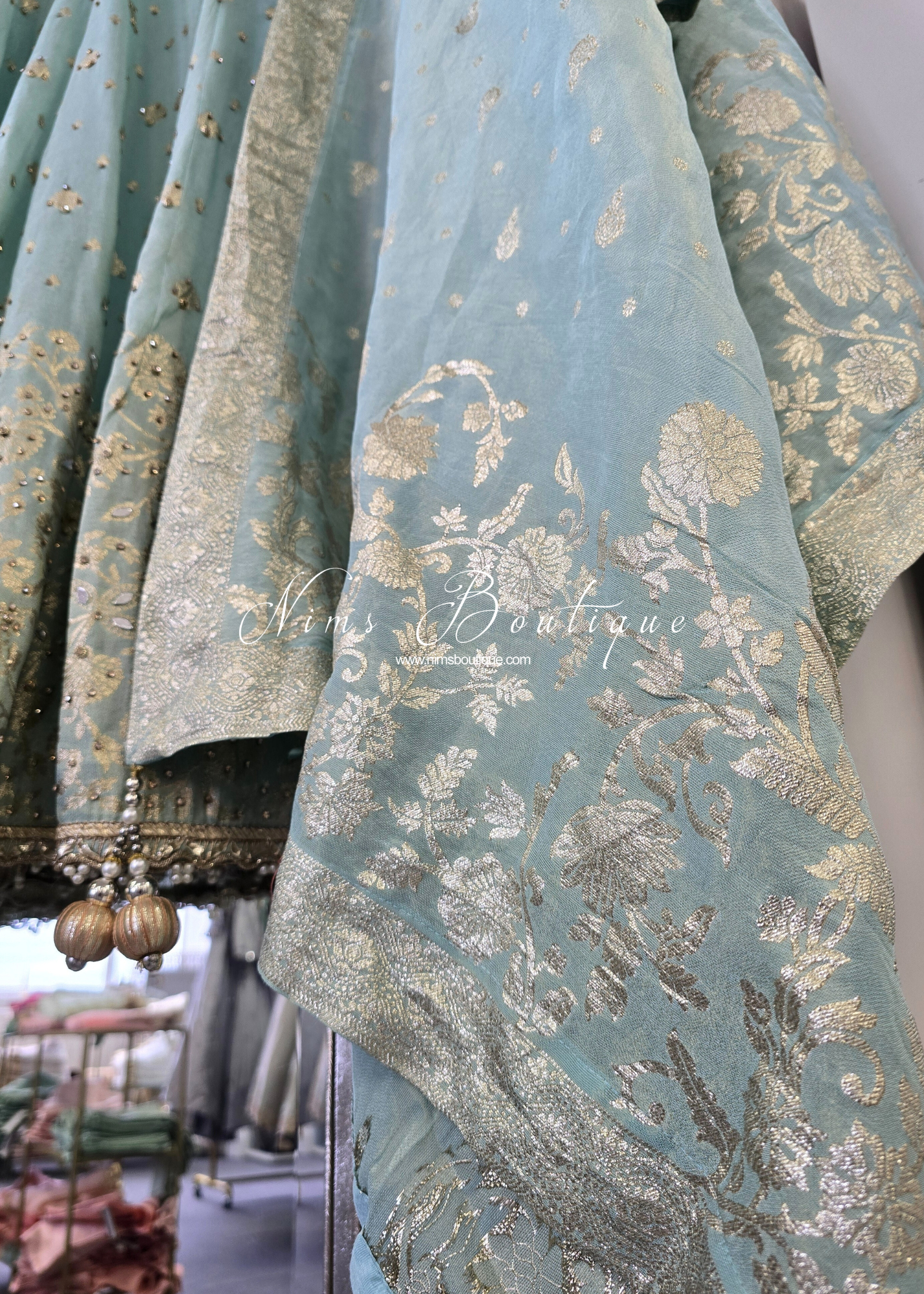Mint Long Frock Sharara Suit (size 10-12)