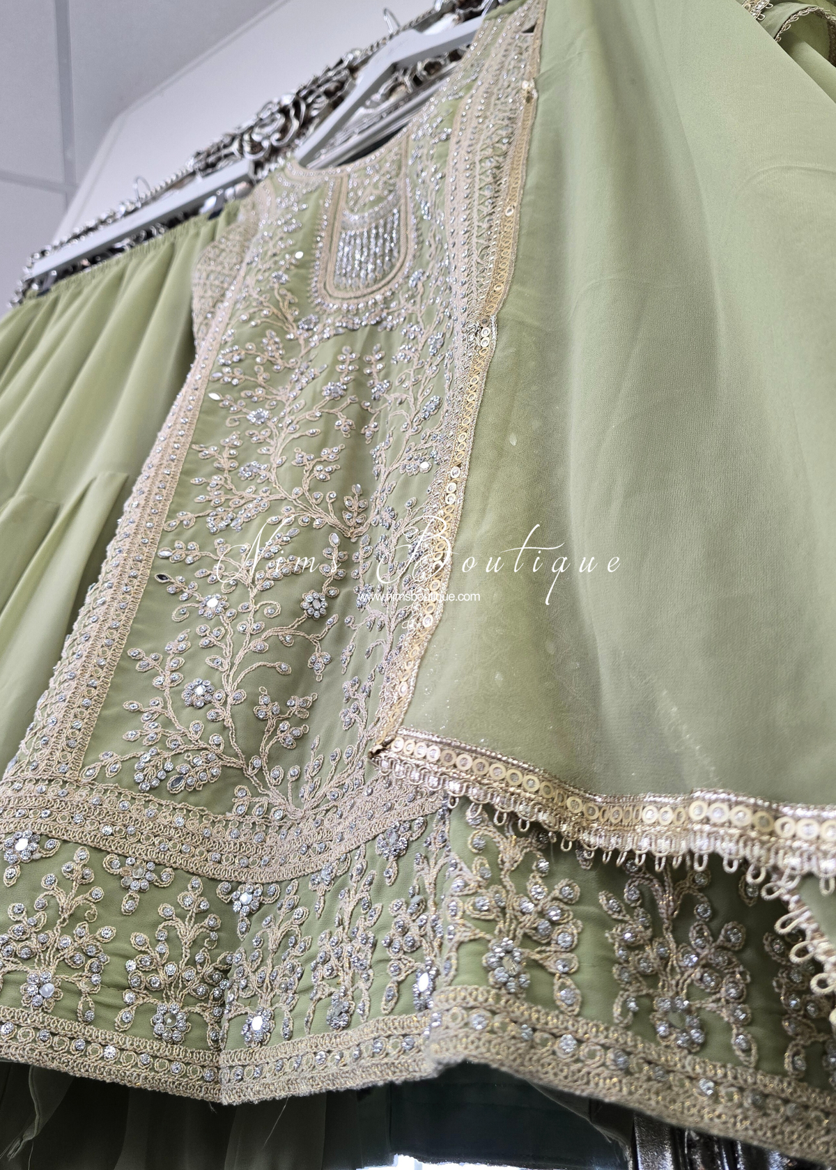 Dusky Mint Thread Embroidered Sharara Suit (size 10-12)