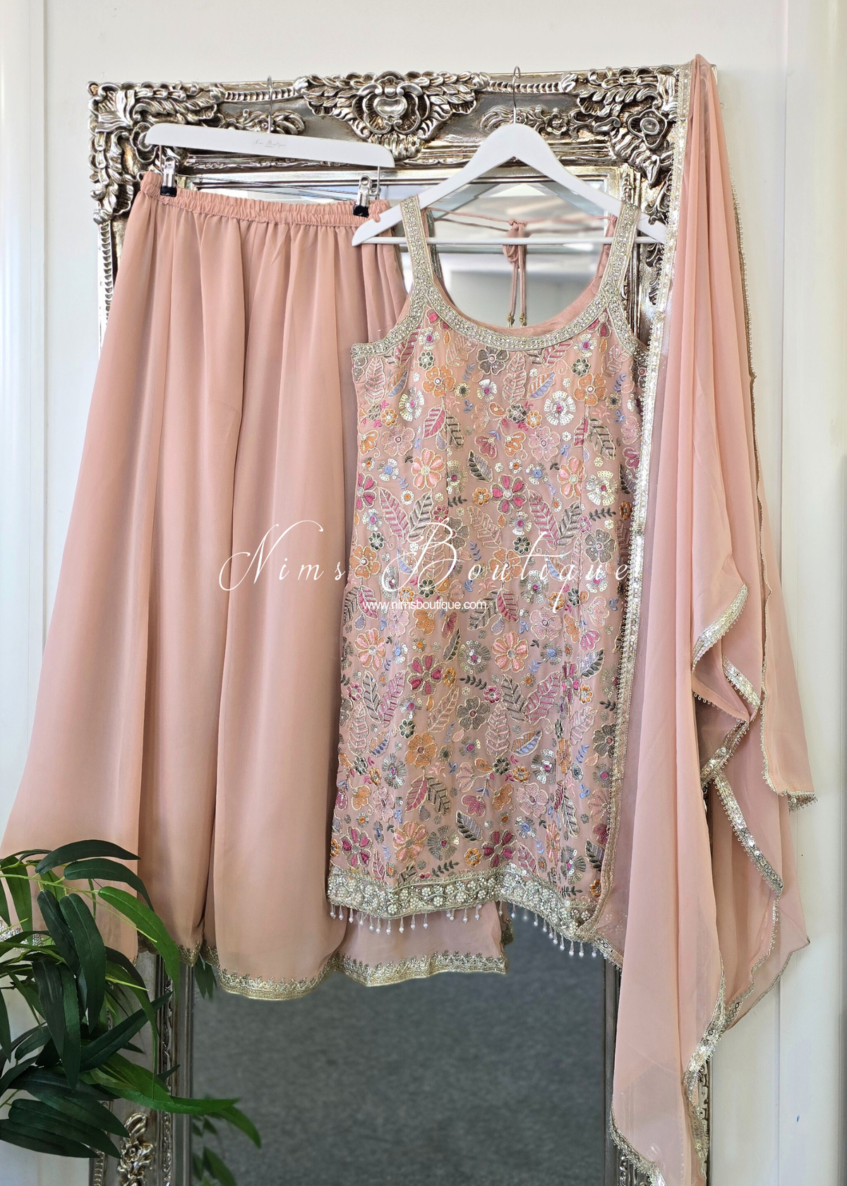 Nude Blush Pink & Pastels Strap Embroidered Sharara Suit (size 12-14)
