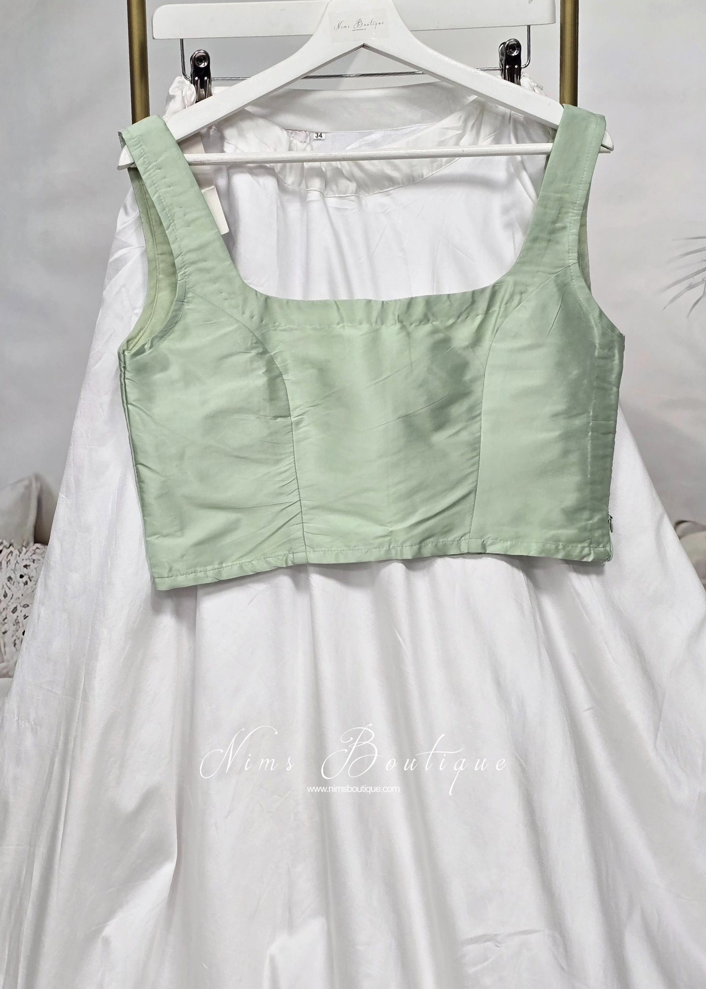 Sleeveless Light Mint Silk Blouse (8-28)