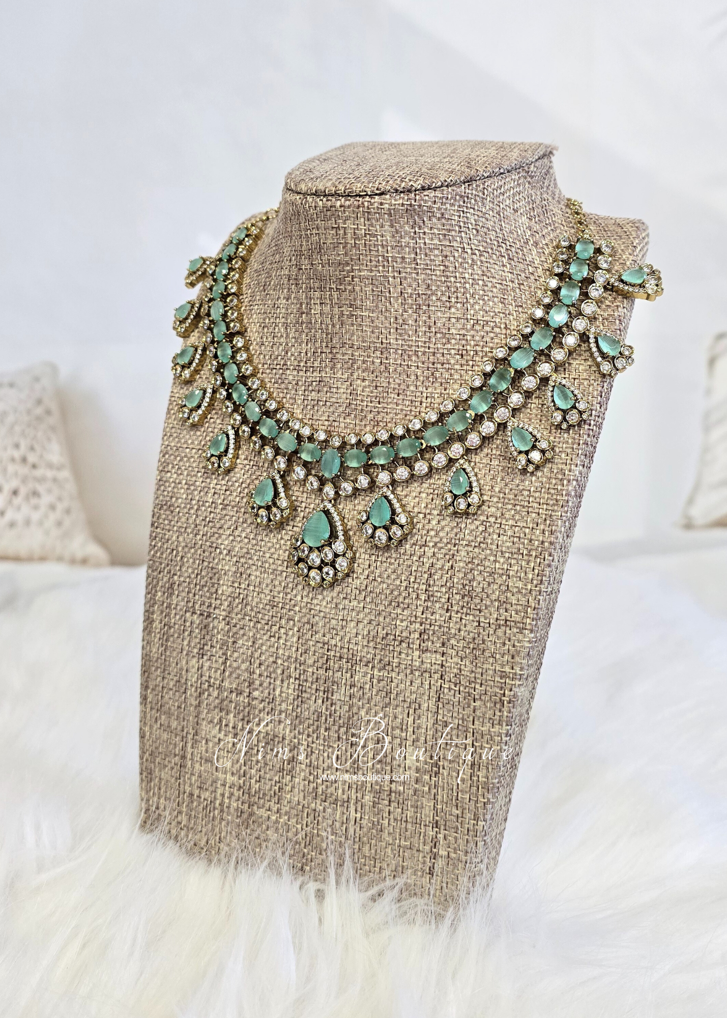 Ahana Mint Stone Jewellery Set