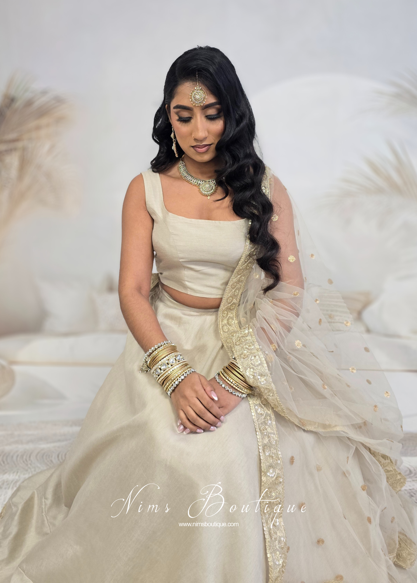 Saloni Sleeveless Champagne Raw Silk Blouse (4-20)