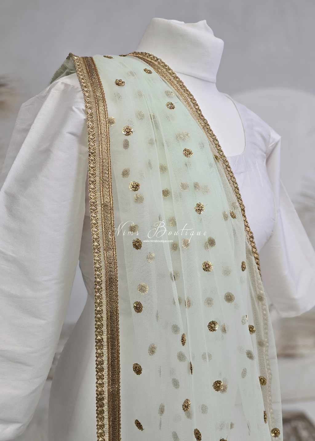 Luxury Light Mint Green Net Sequin Dupatta/Chunni (LNS7)