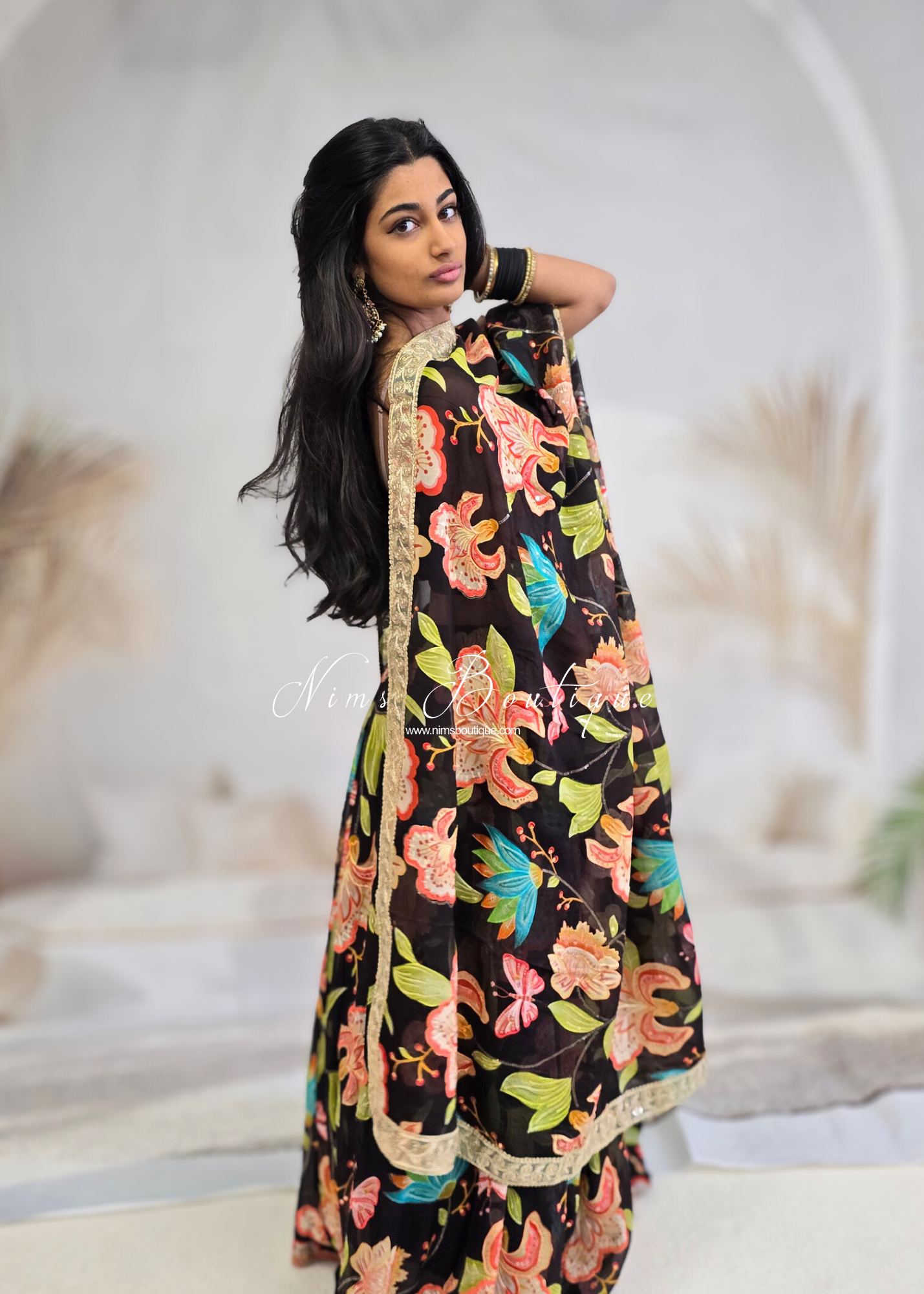 Lillianna Black Brights Floral Dupatta/Chunni