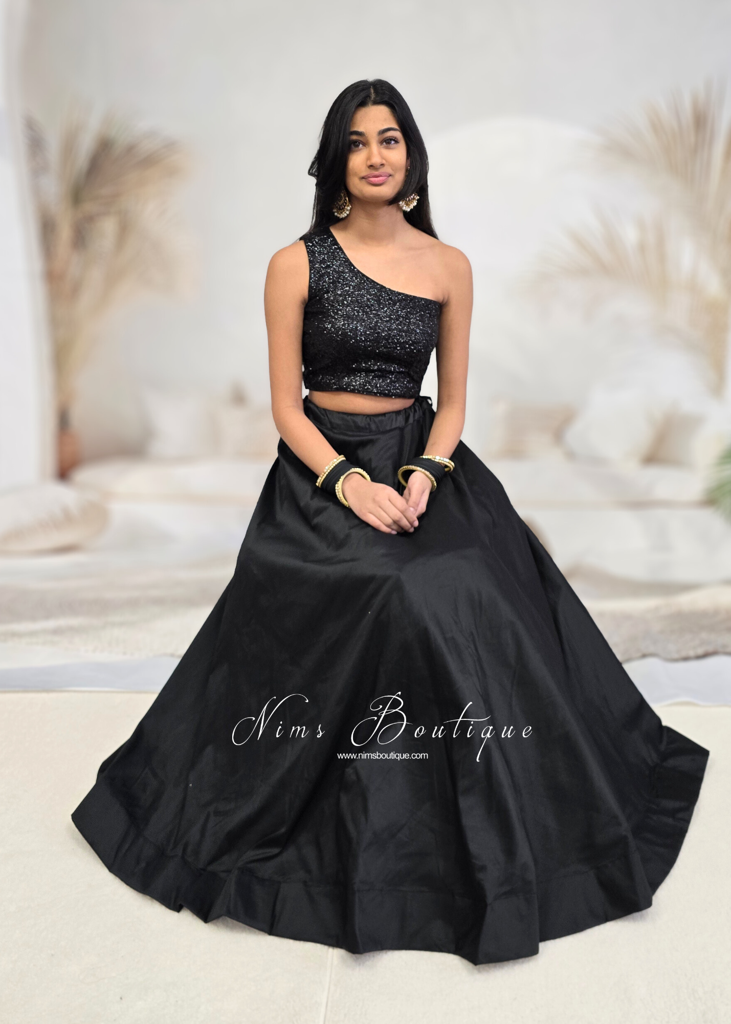 Luxury One Shoulder Black Sequin Blouse (4-22)