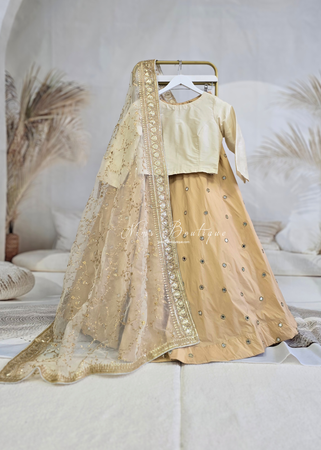 Mahi Luxury Light Gold Organza Embroidered Dupatta/Chunni