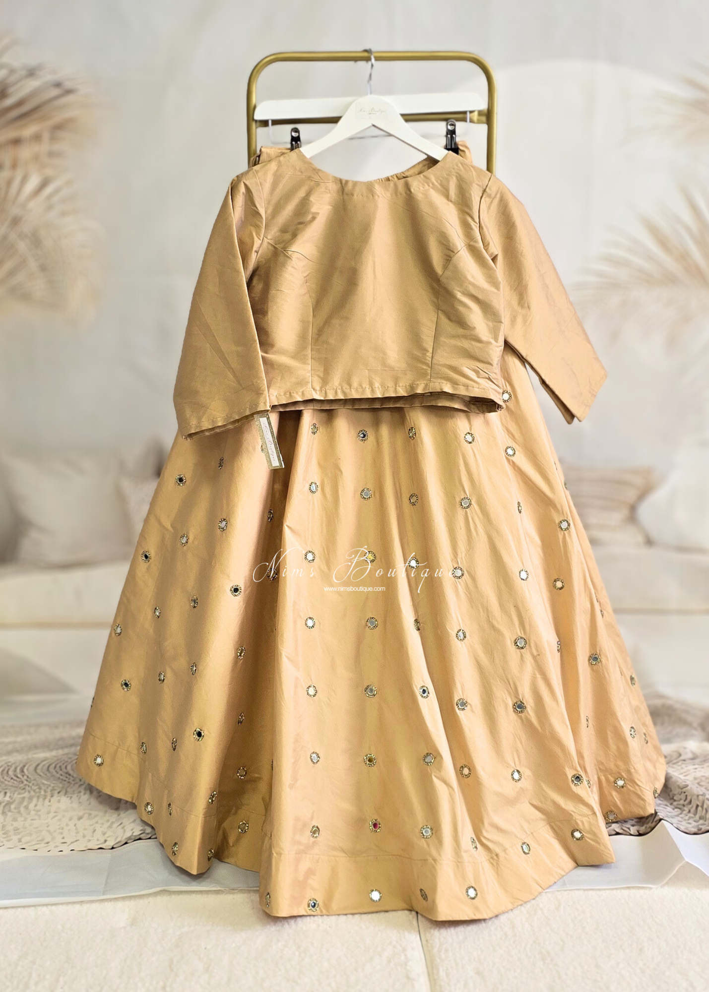 Gold Silk High Neck Blouse with sleeves (10-24)