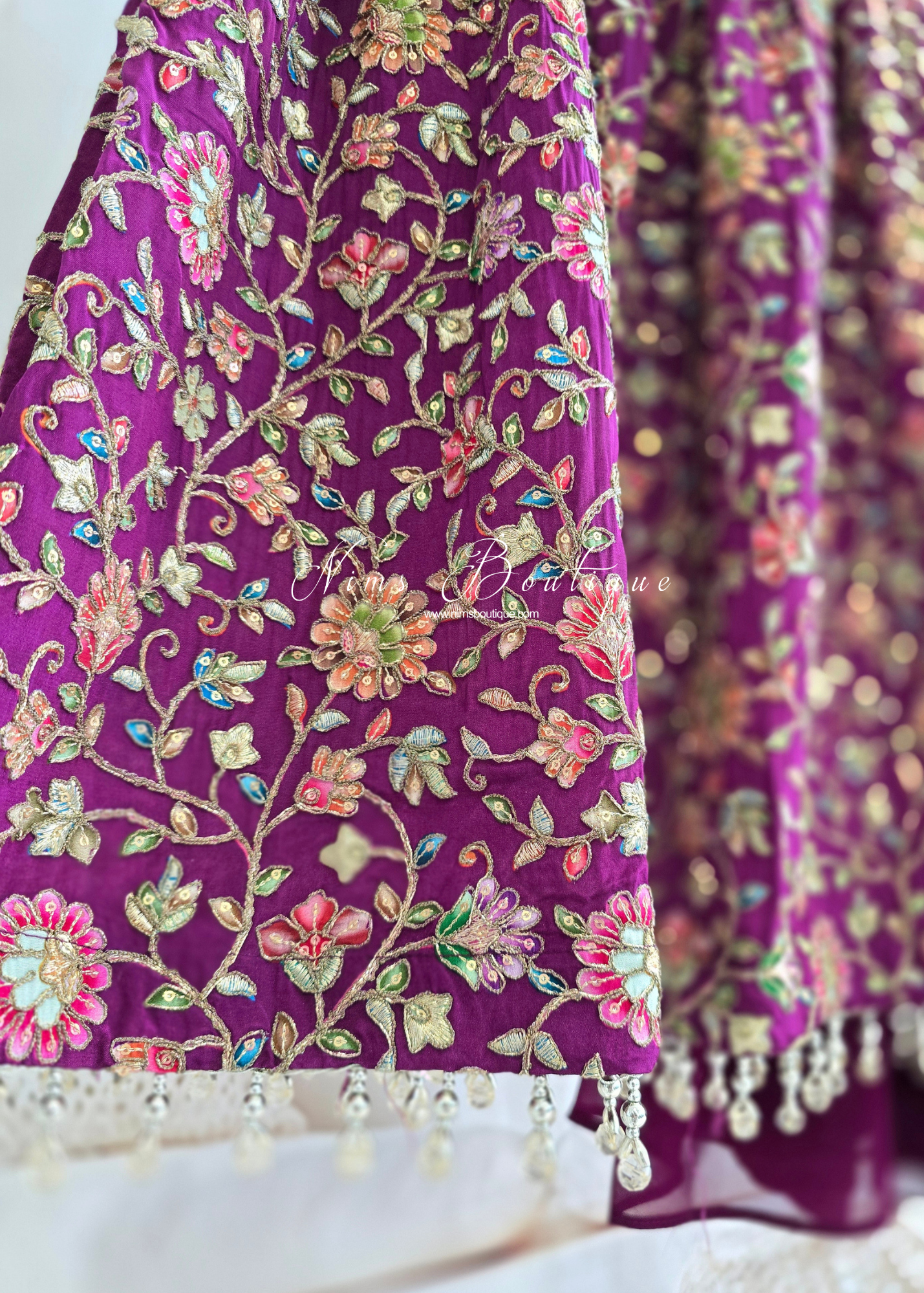 Plum Purple Frock Thread Embroidered Gharara Suit (size 12)