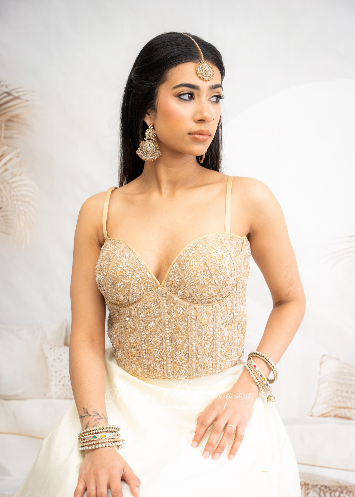 Maria Luxury Gold Embroidered Corset Blouse (one size)