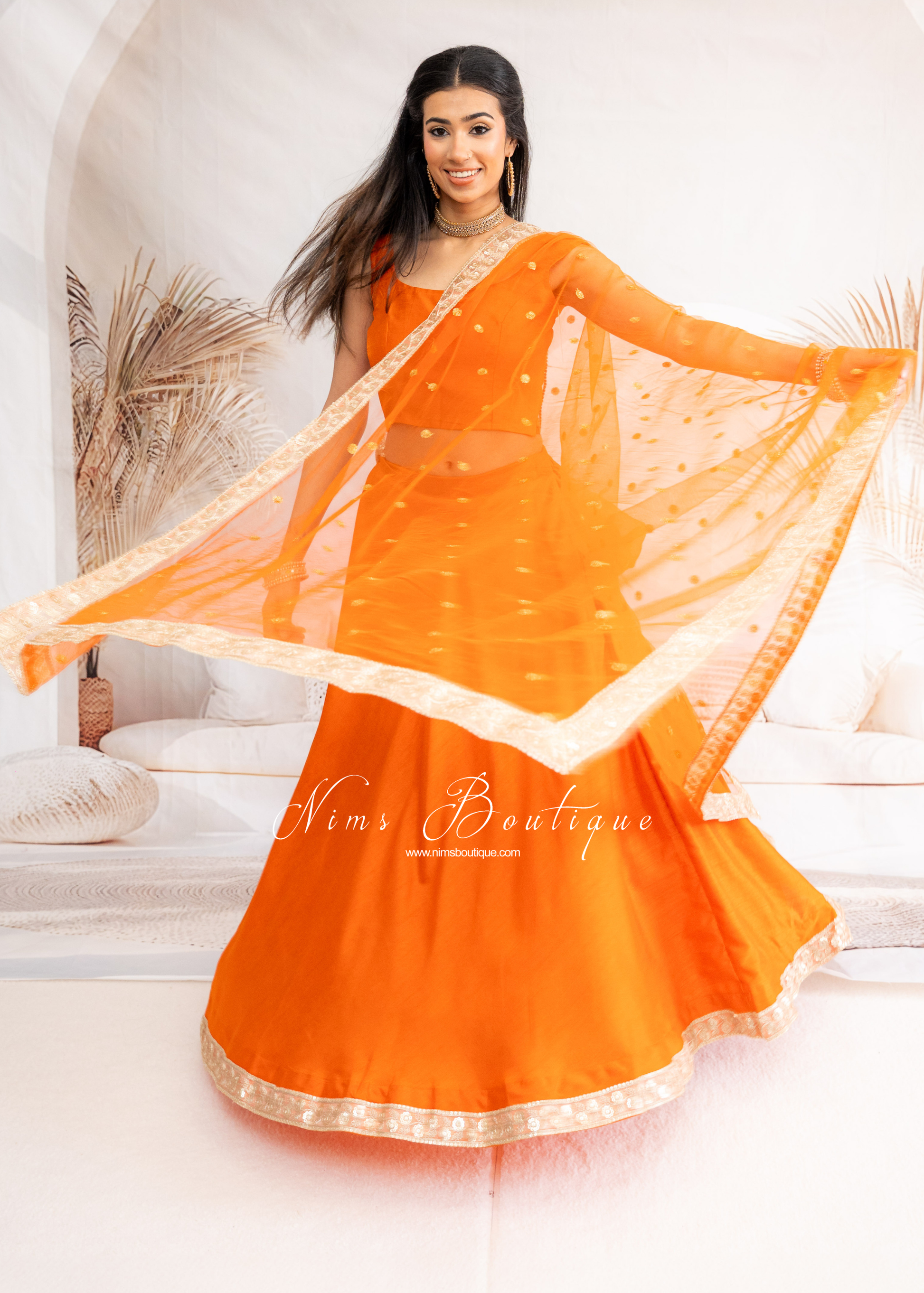 Saloni Readymade Orange Raw Silk skirt/lehnga (sizes 4-20)