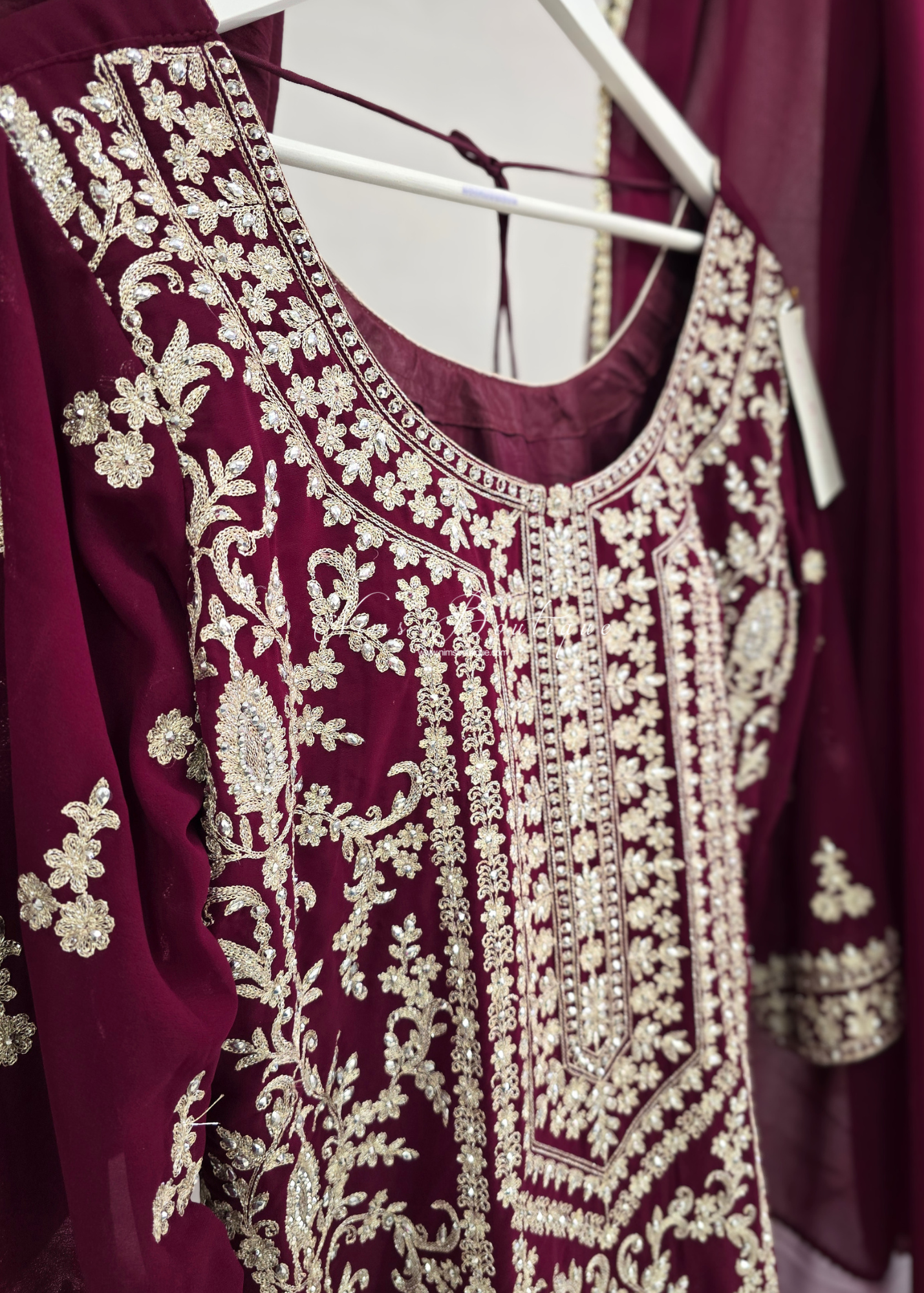 Maroon/Wine Embroidered Trouser Suit (size 16)