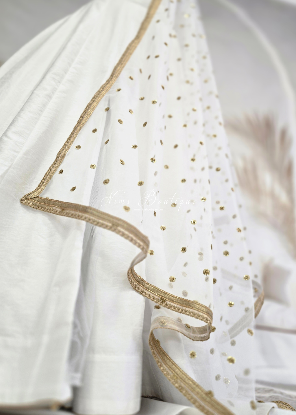 Luxury White Net Sequin Dupatta/Chunni