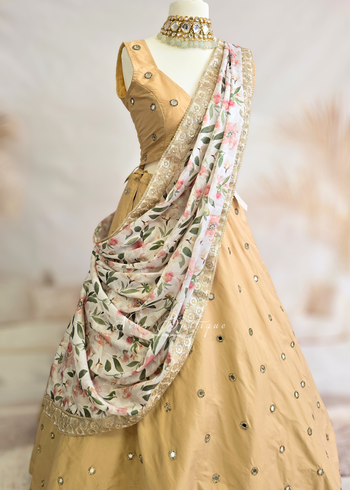 Olivia Satin Print Dupatta/Chunni sequin edging