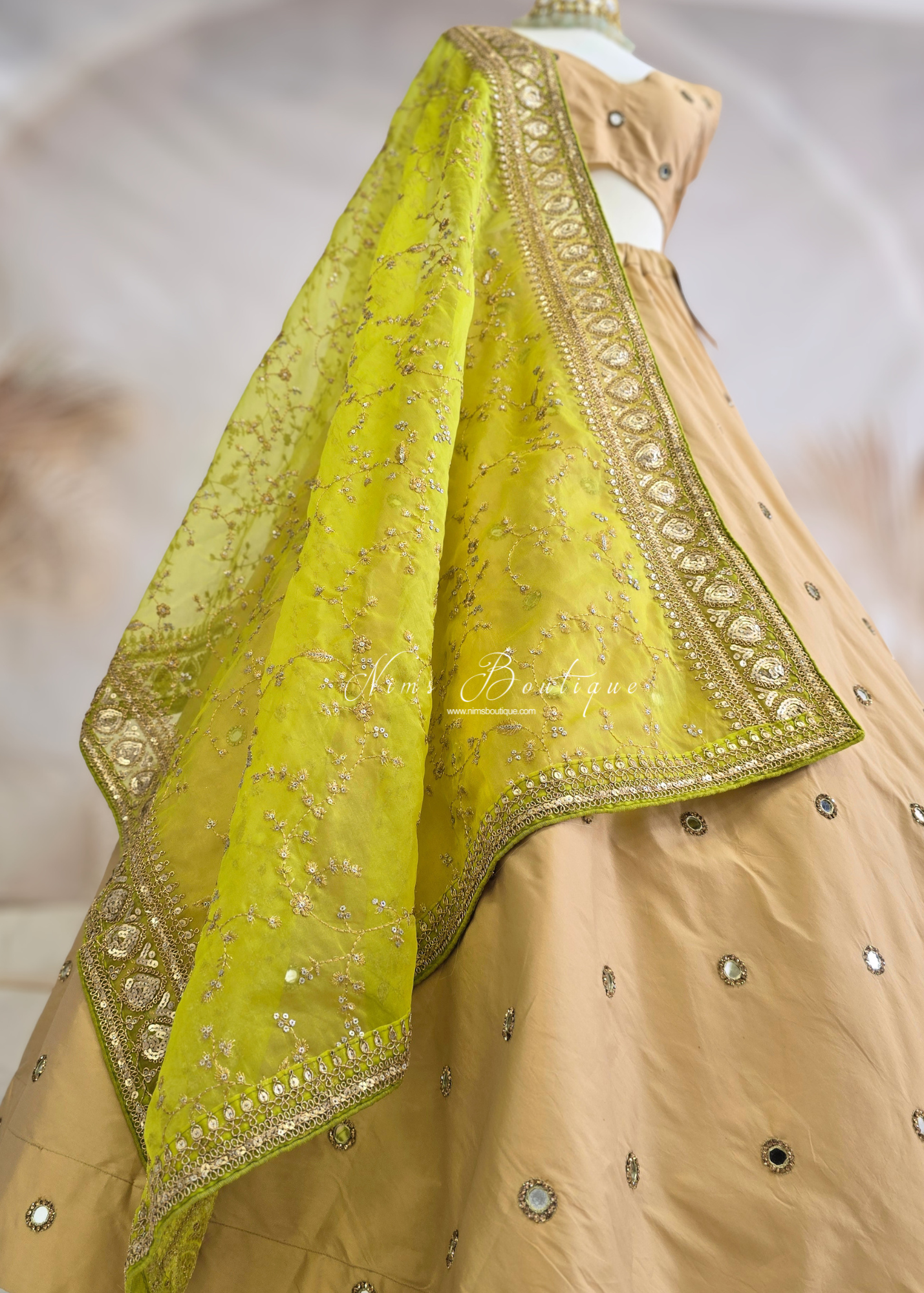 Mahi Luxury Lime Organza Embroidered Dupatta/Chunni