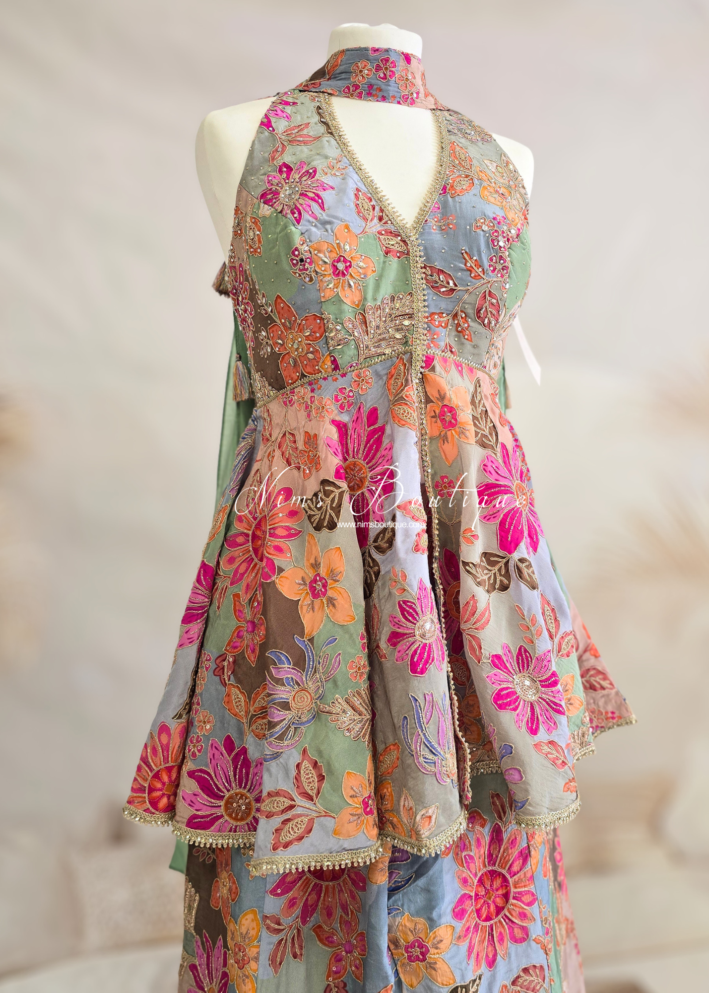 Luxury Halterneck Embellished Gharara Suit (size 12)